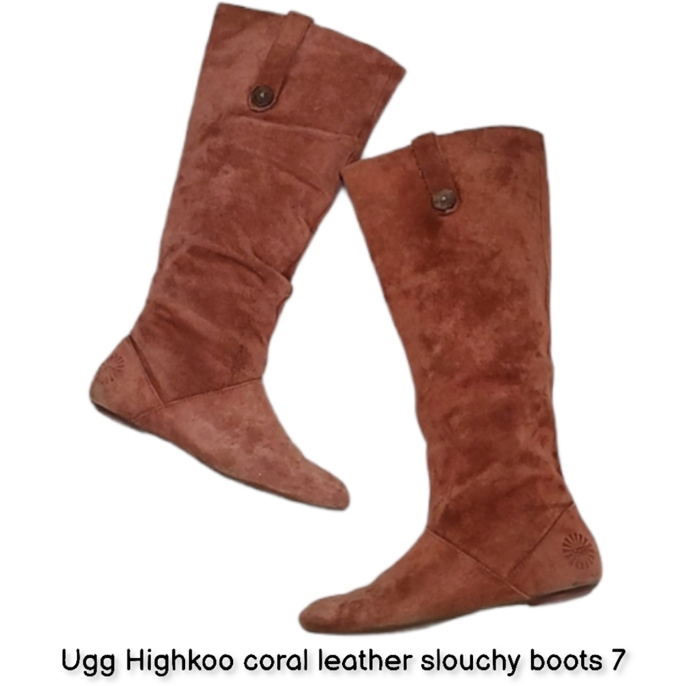 Ugg Highkoo coral leather slouchy boots 7